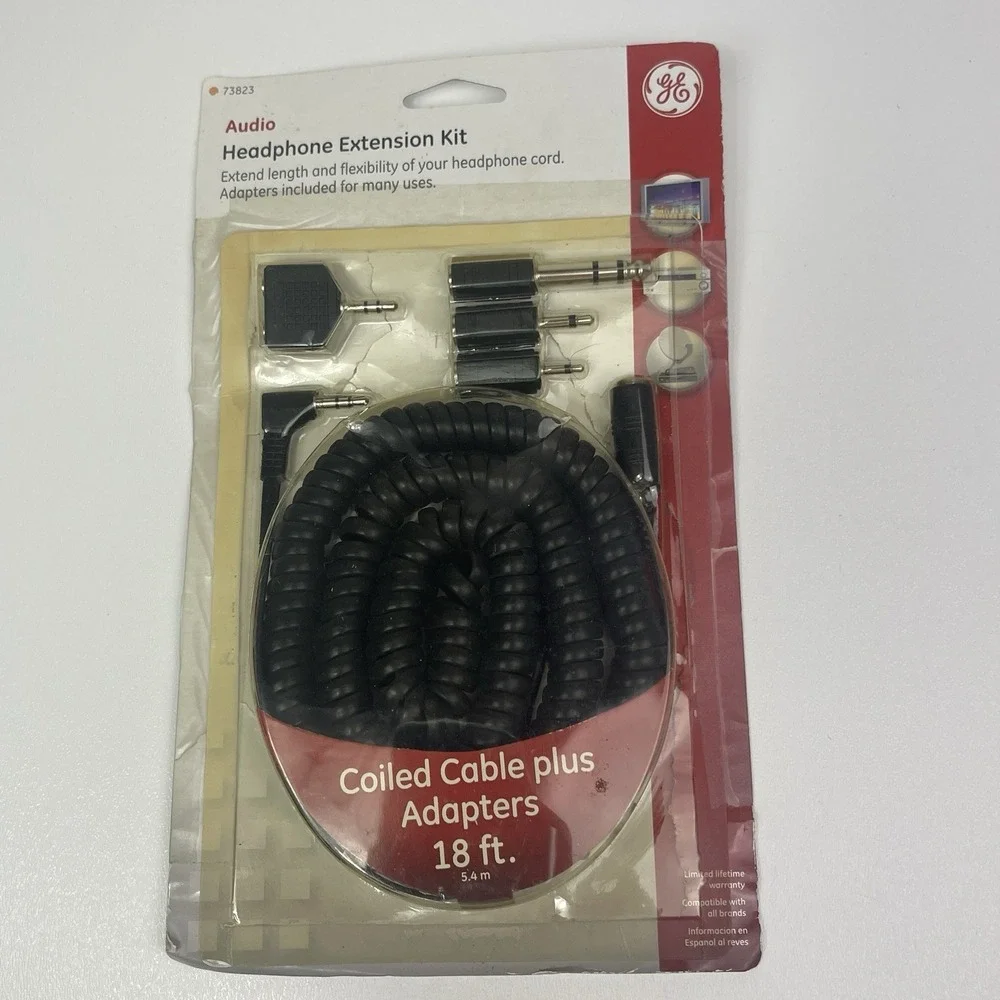 GE‎ Headphone Extension Kit Cable Adapters 18 Feet Unopened In Package